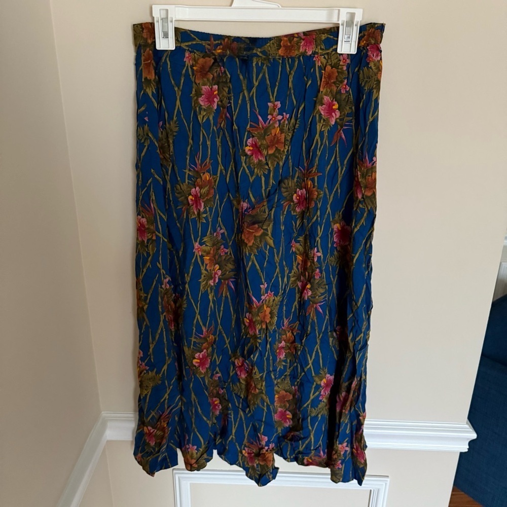 Y2K Karen Scott Blue Hawaiian Floral Tropical Flowy 100% Rayon Maxi Skirt Sz L - Picture 7 of 10
